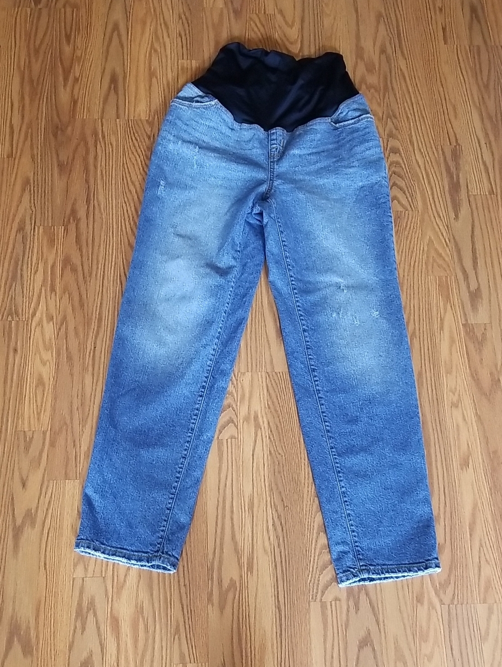Ingrid & Isabel Maternity Distressed Blue Denim Jeans with Black Stretch Waist